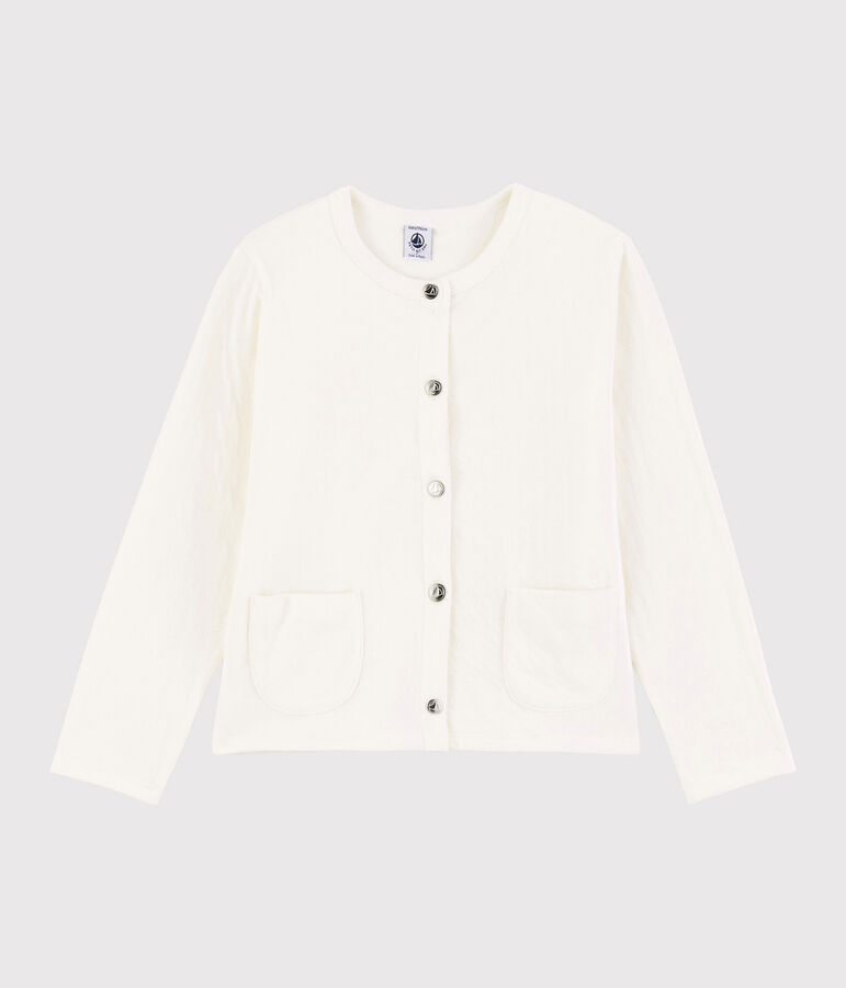 Kinder-Cardigan aus gedoppeltem Jersey f&uuml;r M&auml;dchen weiss
