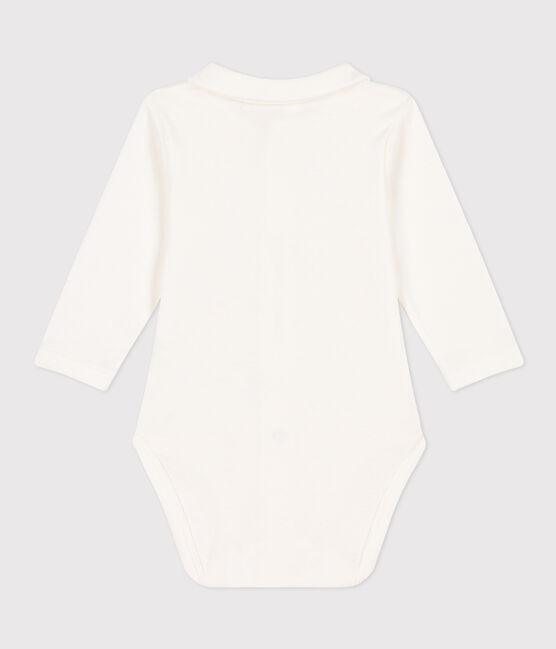 Langärmeliger Baby-Body aus Baumwolle mit Kragen weiss MARSHMALLOW