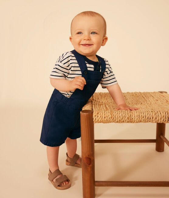 Kurzärmeliges Baby-T-Shirt aus geflammtem Jersey weiss AVALANCHE/blau SMOKING
