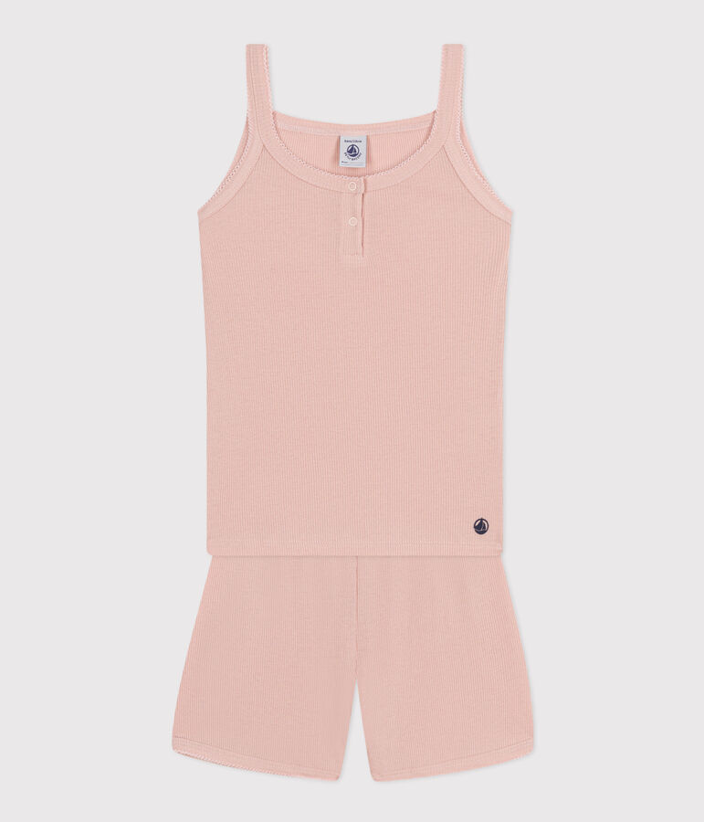 Kurzer Kinderpyjama mit unifarbenem Tanktop aus Baumwolle und Lyocell rosa