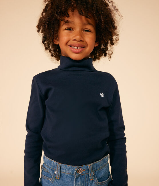 Kinder-Rollkragenshirt aus Baumwolle blau SMOKING