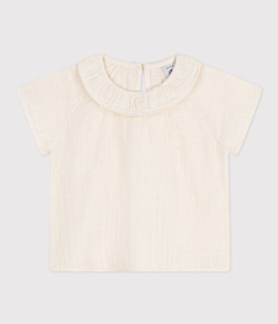 Kurzärmelige Babybluse aus Musselin-Stoff weiss MARSHMALLOW
