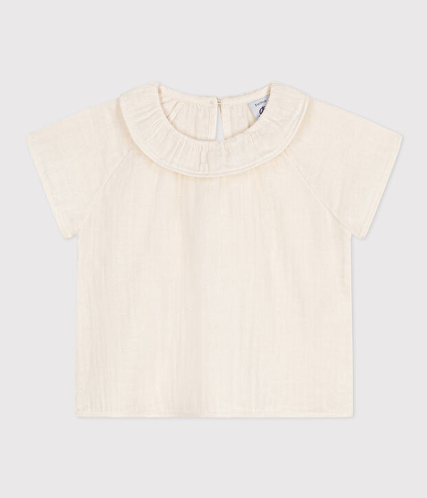 Kurz&auml;rmelige Babybluse aus Musselin-Stoff weiss