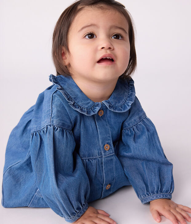 Lang&auml;rmeliges Babykleid mit Kragen aus Denim blau