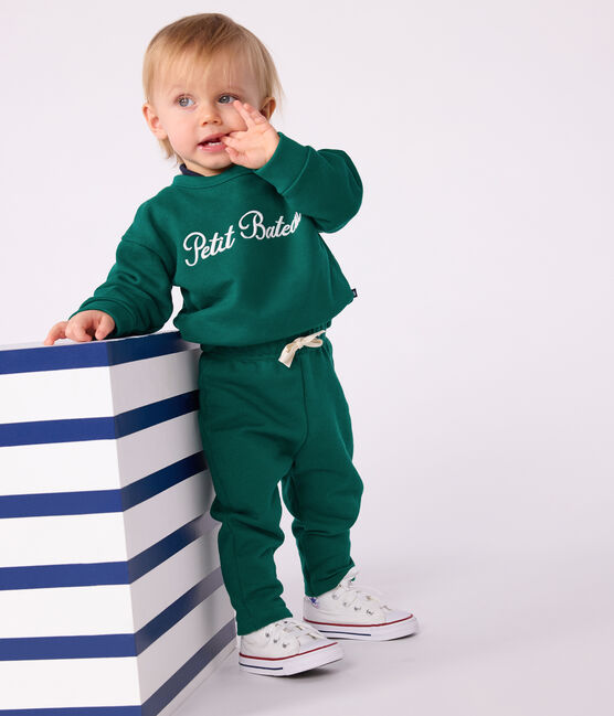Baby-Hose aus einfarbiger Baumwolle grün EVERGREEN