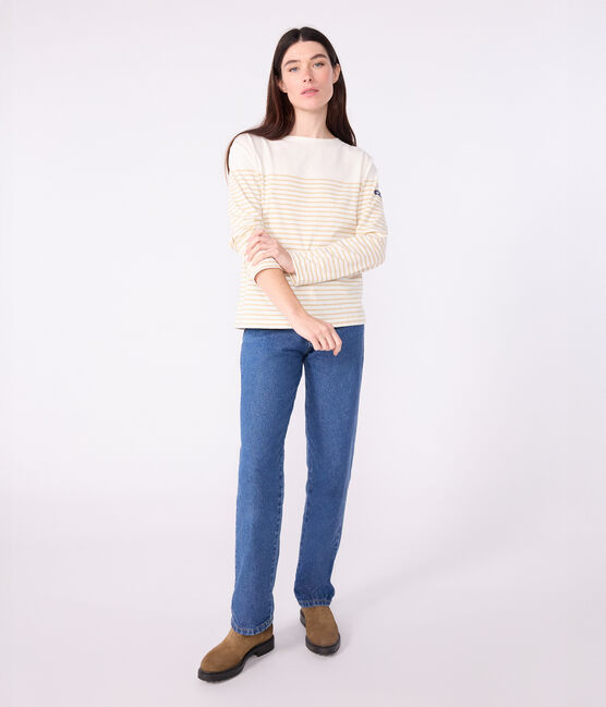 Damen T-Shirt "Marinière" mit Streifen aus Baumwolle  beige MILK/ CAJOU