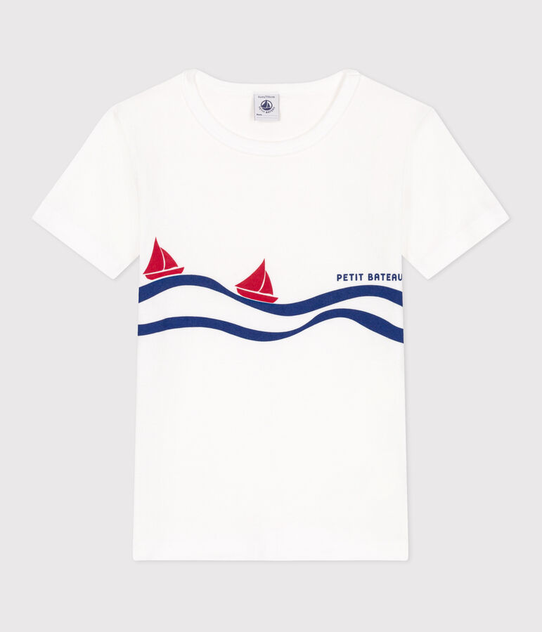 Kurz&auml;rmeliges T-Shirt aus Baumwolle f&uuml;r Kinder weiss ECUME/weiss MULTICO