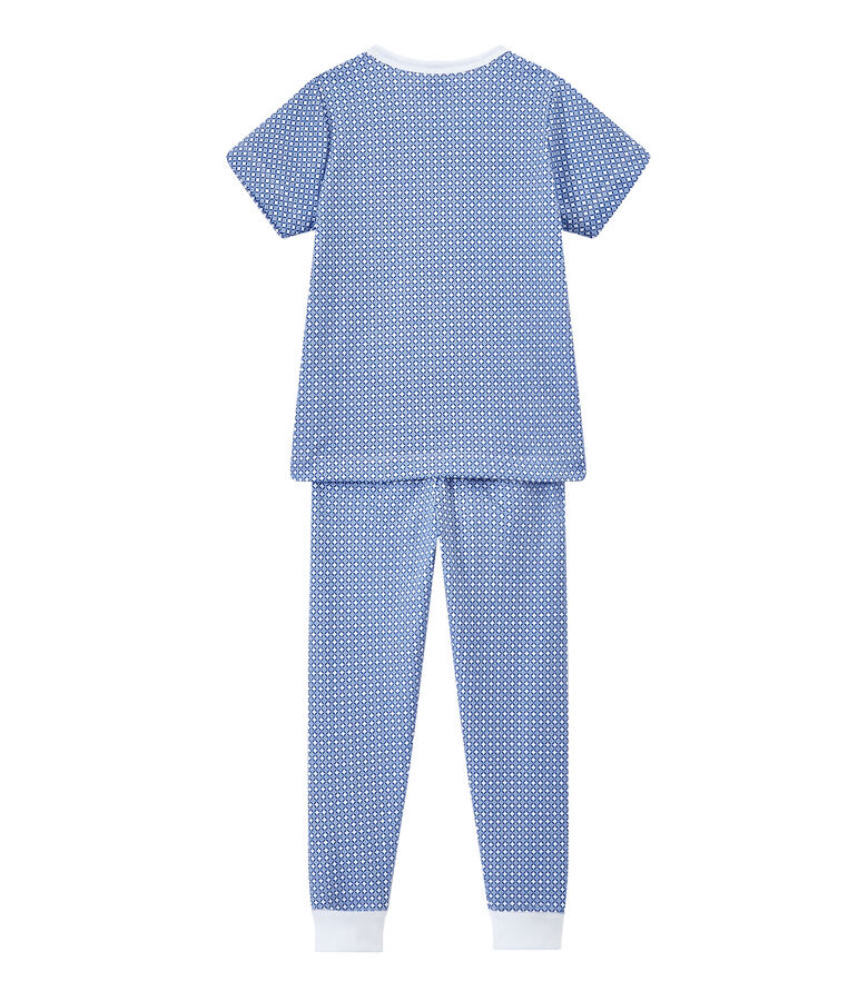 Kurz&auml;rmeliger Jungen-Schlafanzug aus gedoppeltem Jersey weiss ECUME/blau PERSE