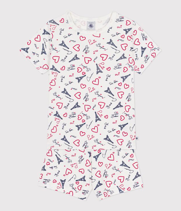 Kinder-Kurzpyjama aus Baumwolle mit Paris-Motiven weiss/vielfarbig