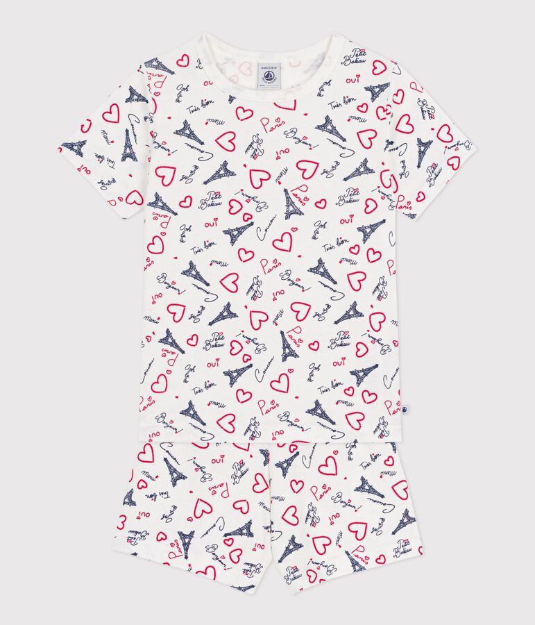 Kinder-Kurzpyjama aus Baumwolle mit Paris-Motiven weiss/vielfarbig