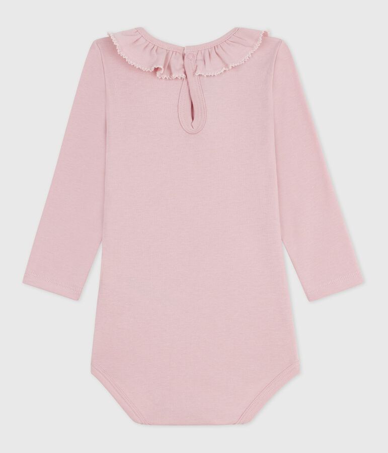 Baby-Body mit Kragen aus einfarbiger Baumwolle rosa