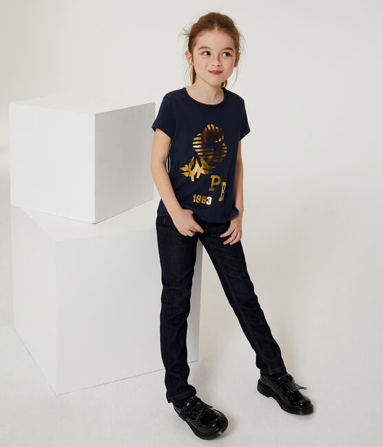 Kurzärmliges T-Shirt für Mädchen blau SMOKING