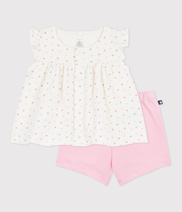 2-teiliges Baby-Set aus Baumwolle mit kleinen Herzen weiss/vielfarbig