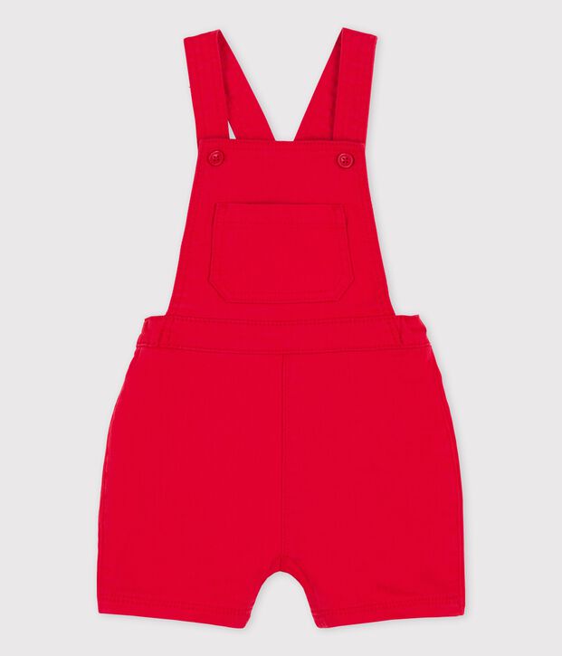 Kurze Baby-Latzhose aus gef&auml;rbtem Denim rot