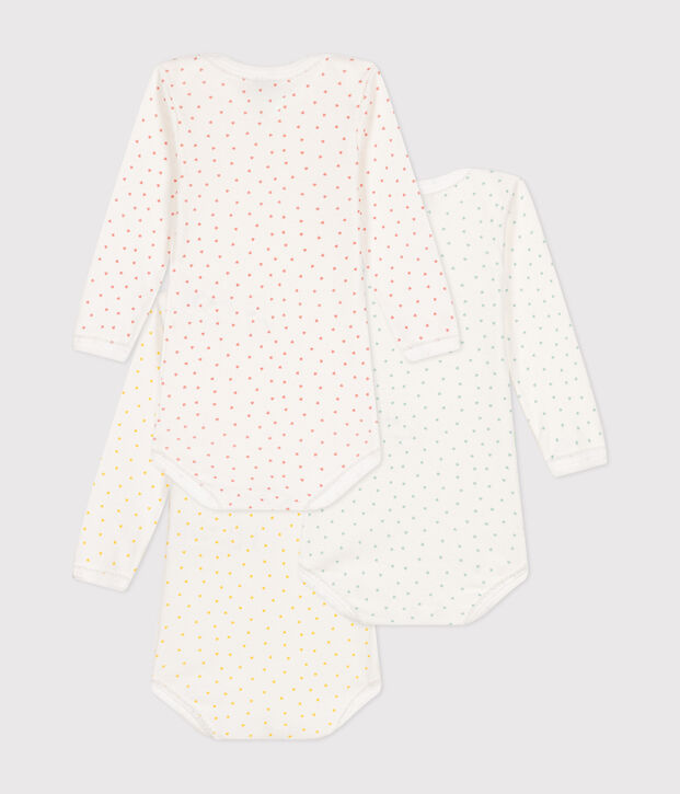 3er-Set lang&auml;rmelige Baby-Bodys mit Herzmotiv aus Baumwolle vielfarbig