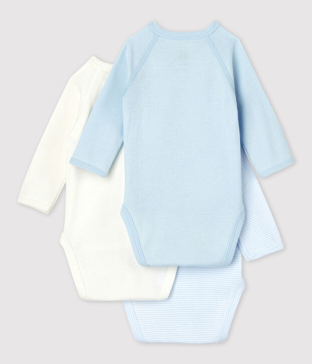 3er-Set lang&auml;rmelige Baby-Bodys aus Bio-Baumwolle im Kimono-Schnitt vielfarbig