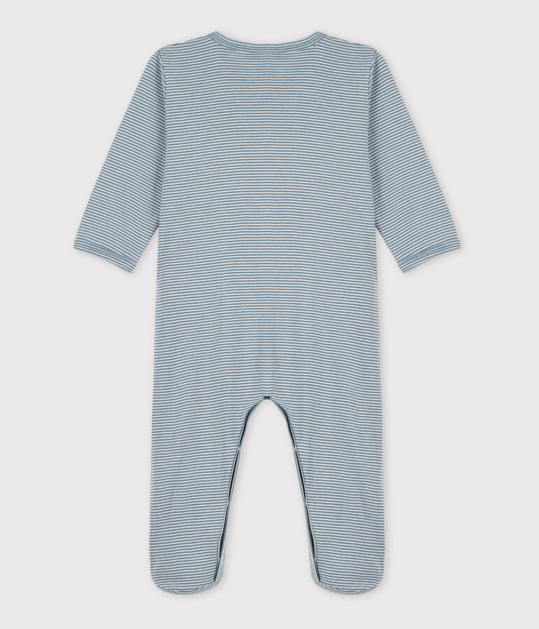 Baby-Strampler aus Baumwolle mit Ringelstreifen. blau/weiss