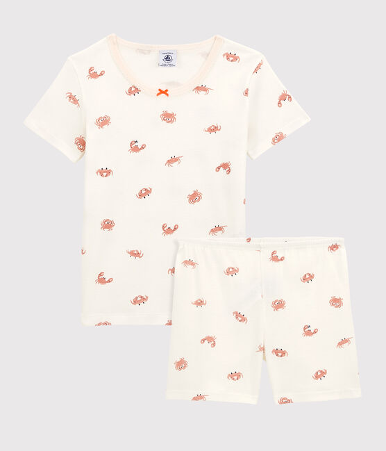 Kinder-Kurzpyjama aus Baumwolle mit Krabbenmotiv für Mädchen weiss MARSHMALLOW/weiss MULTICO