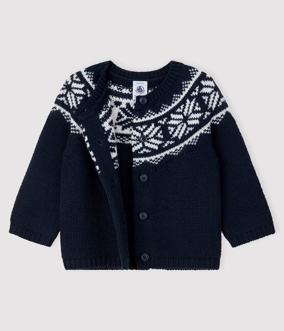 Baby-Cardigan aus 100% Wolle blau SMOKING/weiss MARSHMALLOW