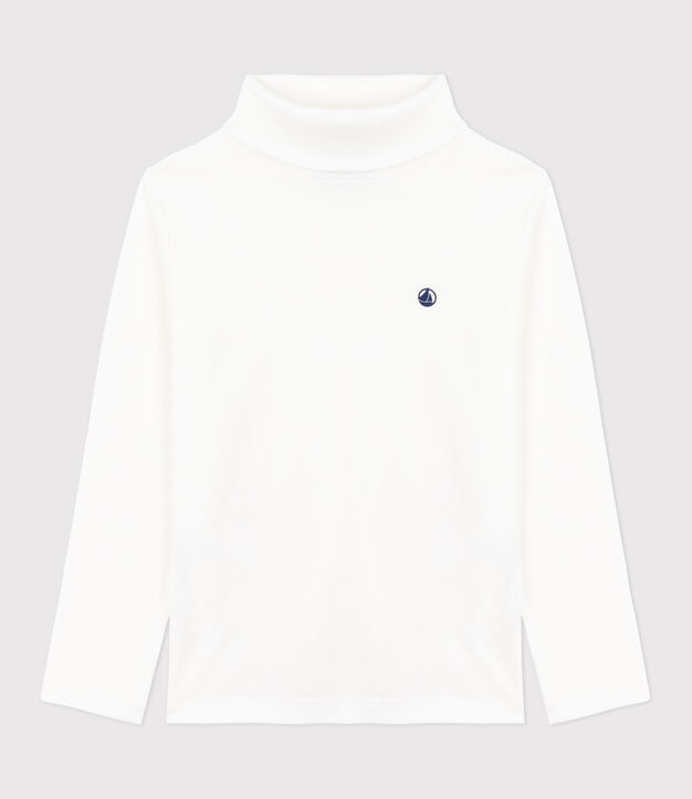 Kinder-Rollkragenshirt aus einfarbiger Baumwolle weiss