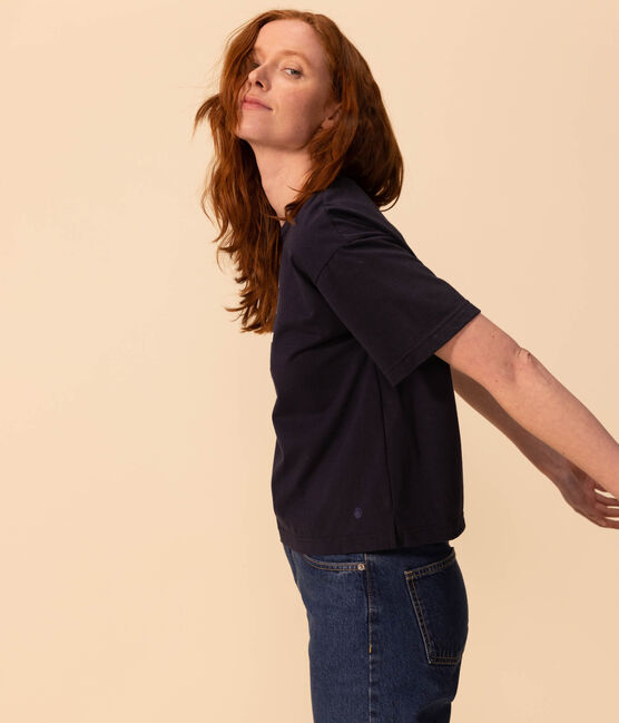 Damen-T-Shirt LE BOXY aus Baumwolle blau SMOKING