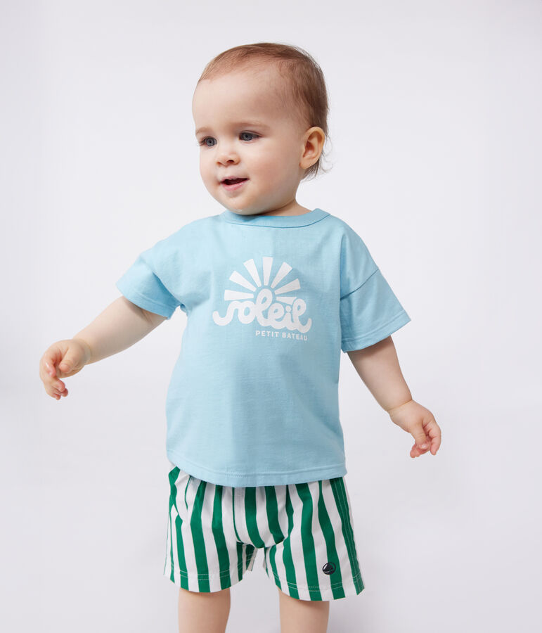 Kurz&auml;rmeliges Baby-T-Shirt aus einfarbiger Baumwolle blau