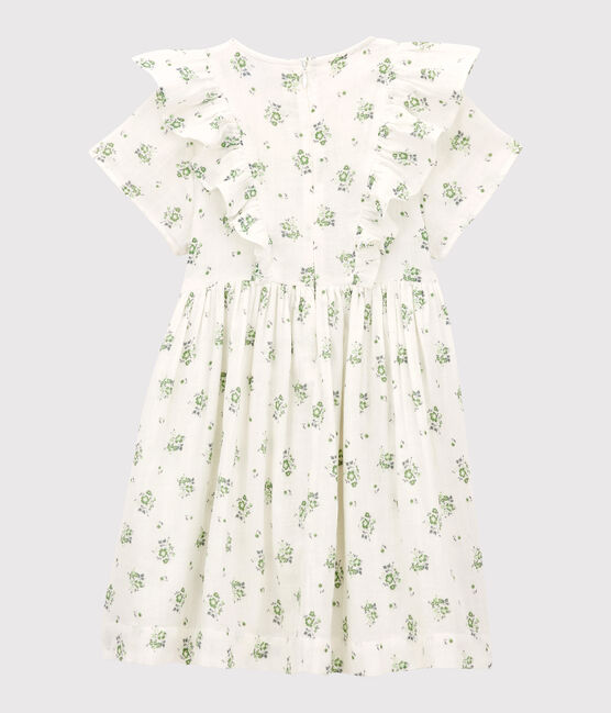 Gemustertes Kleid aus Bio-Baumwollgaze für Mädchen weiss MARSHMALLOW/weiss MULTICO