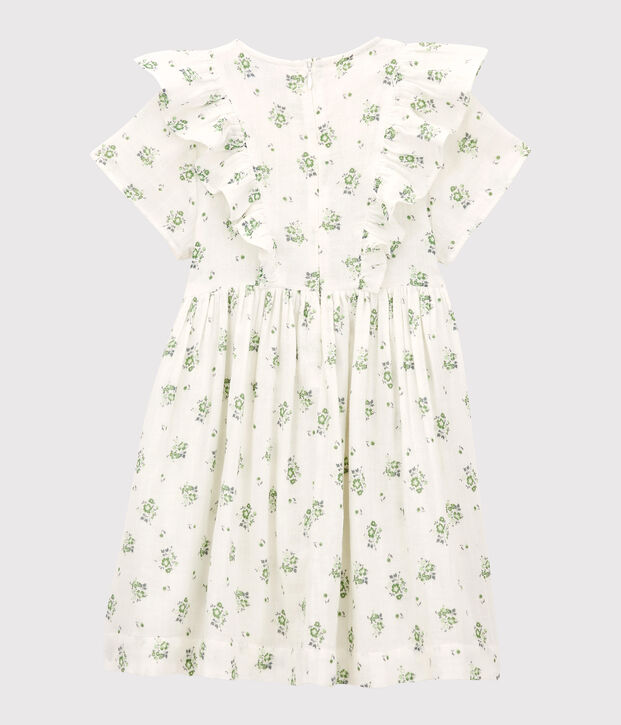Gemustertes Kleid aus Bio-Baumwollgaze f&uuml;r M&auml;dchen weiss/vielfarbig
