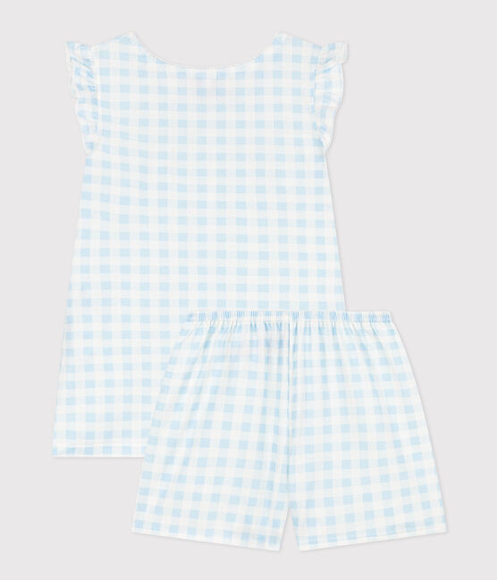 Kinder-Kurzpyjama aus feiner Baumwolle mit Vichy-Karos für Mädchen blau MARSHMALLOW/weiss GOMME