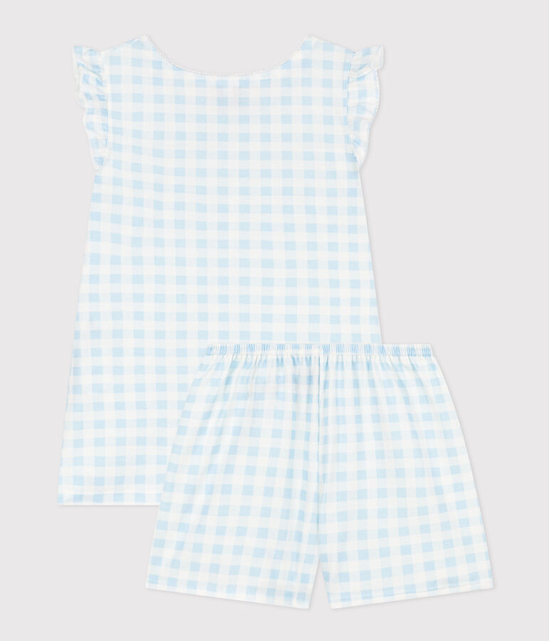 Kinder-Kurzpyjama aus feiner Baumwolle mit Vichy-Karos f&uuml;r M&auml;dchen weiss/blau