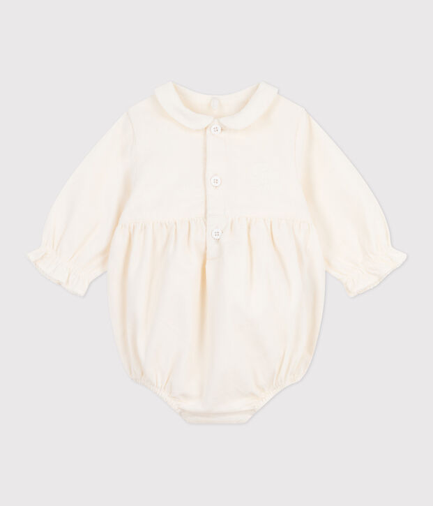 Kurzer Baby-Overall f&uuml;r Festtage aus besticktem Fein-Cord MILK