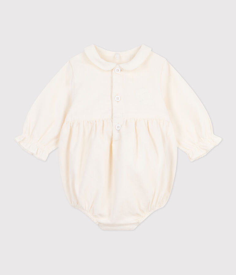Kurzer Baby-Overall f&uuml;r Festtage aus besticktem Fein-Cord naturfarben