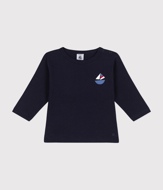 Langärmeliges Baby-T-Shirt aus Baumwolle blau SMOKING