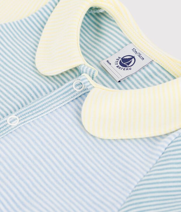 Baby-Kurzoverall mit Kragen aus Baumwolle gr&uuml;n/weiss