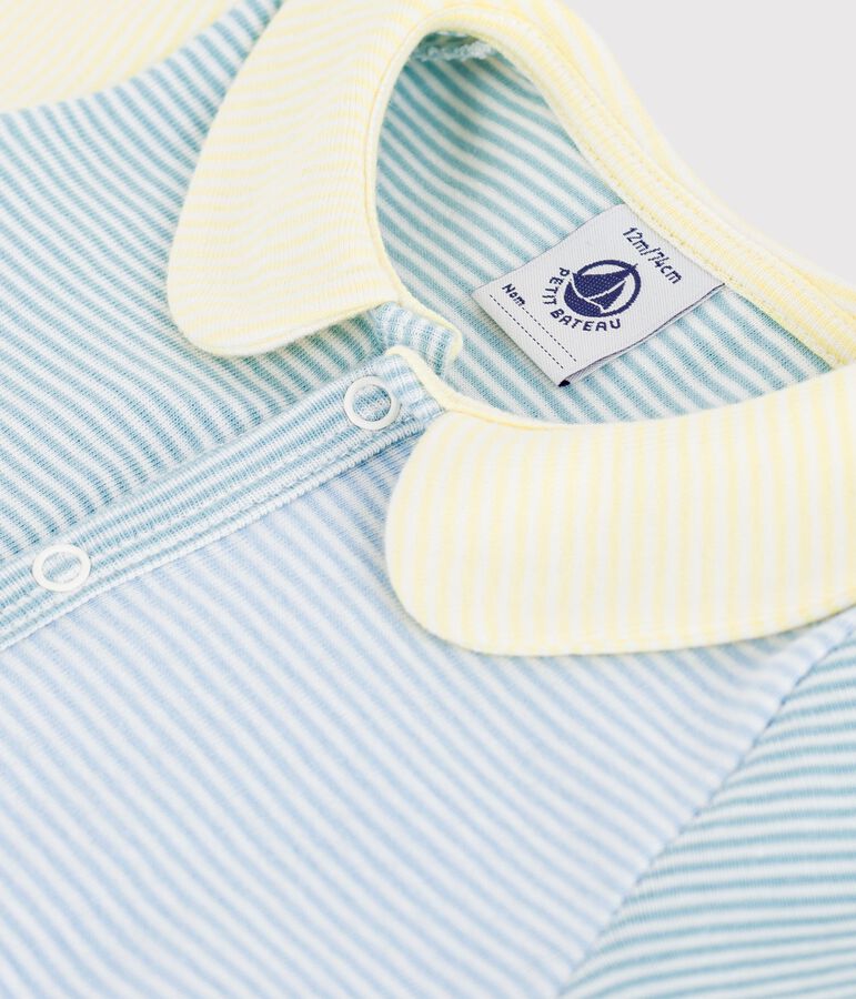 Baby-Kurzoverall mit Kragen aus Baumwolle gr&uuml;n/weiss