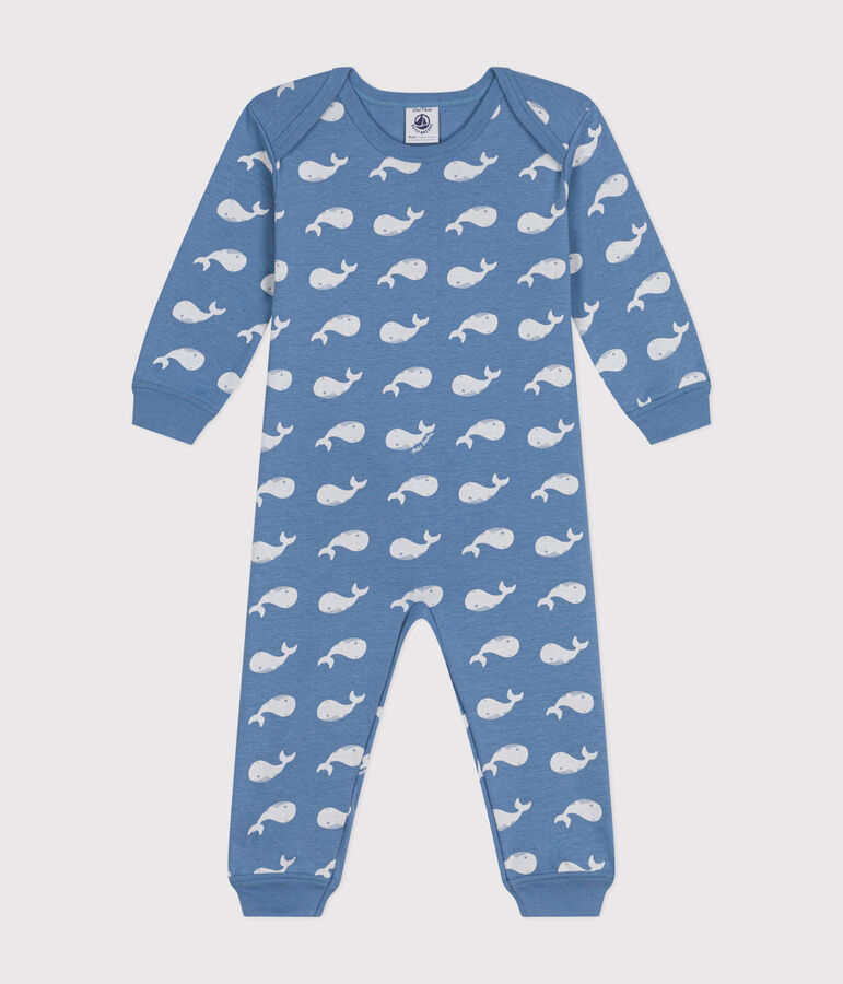 Baby-Pyjama ohne F&uuml;&szlig;e aus Baumwolle mit Wal-Printmotiv blau BEACH/ MARSHMALLOW