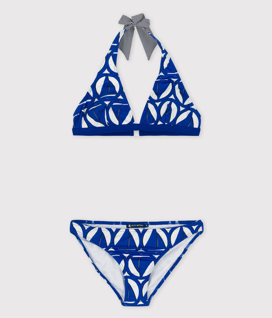 Bedruckter Damen-Bikini weiss MARSHMALLOW/blau PERSE/ MULTICO