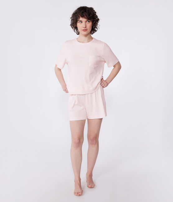 Damen-Kurzpyjama aus Baumwolle rosa FLEUR