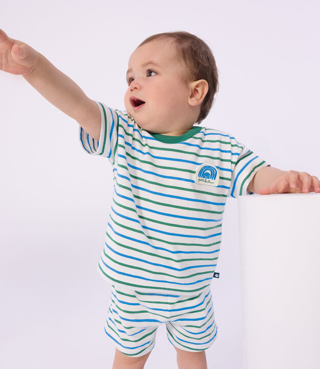 Baby-Shorts aus Baumwolle mit zweifarbigen Streifen weiss/vielfarbig