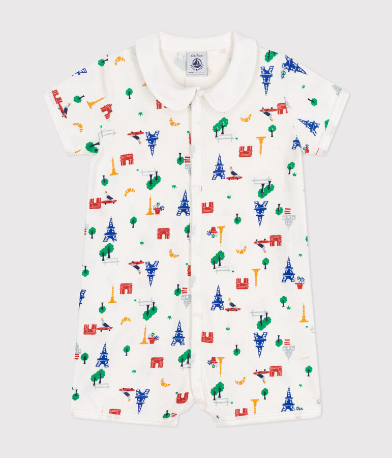 Baby-Kurzoverall aus Baumwolle weiss MARSHMALLOW/weiss MULTICO