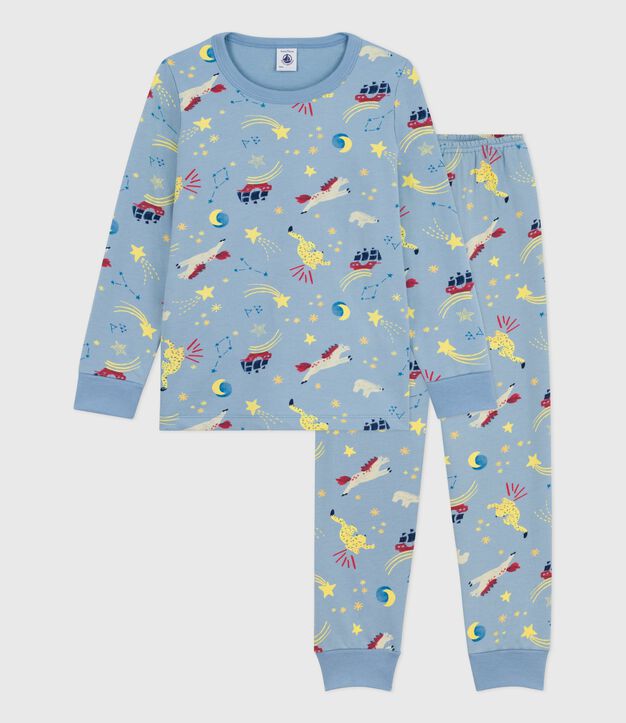 Kinder-Pyjama aus Molton mit B&auml;rmotiv blau/vielfarbig