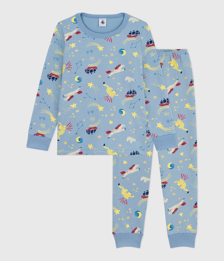Kinder-Pyjama aus Molton mit B&auml;rmotiv blau/vielfarbig