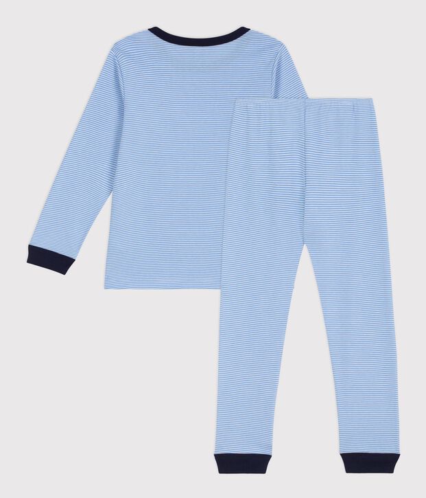 Kinder-Pyjama aus Baumwolle mit Streifen blau/weiss