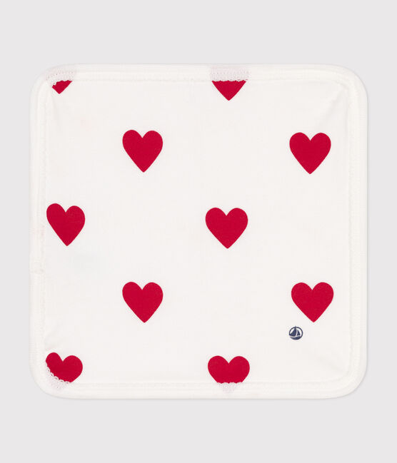 Baby-Waschlappen aus Baumwolle und Frottee mit Herzen weiss MARSHMALLOW/rot TERKUIT