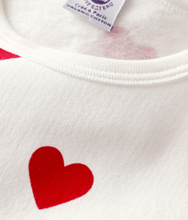 Kinderpyjama aus Molton mit Herzmotiv weiss/rot