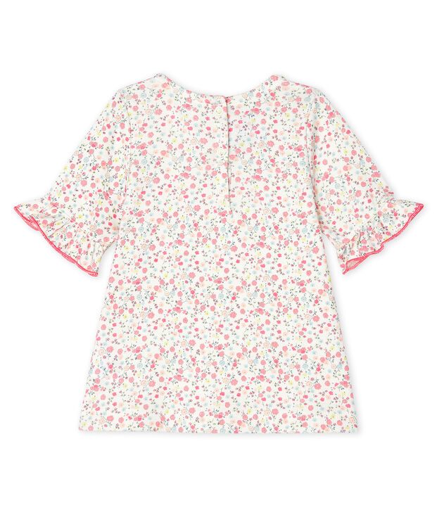 Gemustertes kurz&auml;rmeliges Baby-Kleid f&uuml;r M&auml;dchen weiss/vielfarbig