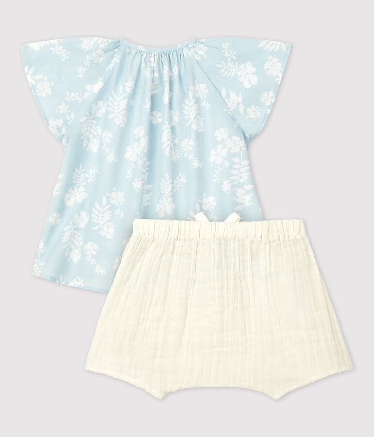 Zweiteiliges Baby-Set aus Bio-Popeline mit Hawaiimuster PLEINAIR/ MARSHMALLOW