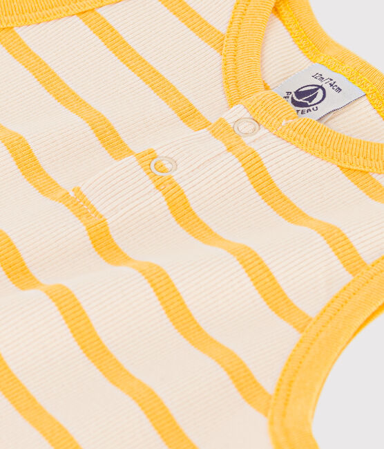 Baby-Kurzoverall aus gestreiftem Rippstrick gelb AVALANCHE/weiss DAISY