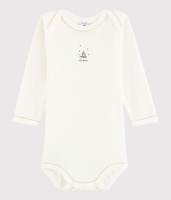 Langärmeliger Baby-Body Mädchen weiss Lait