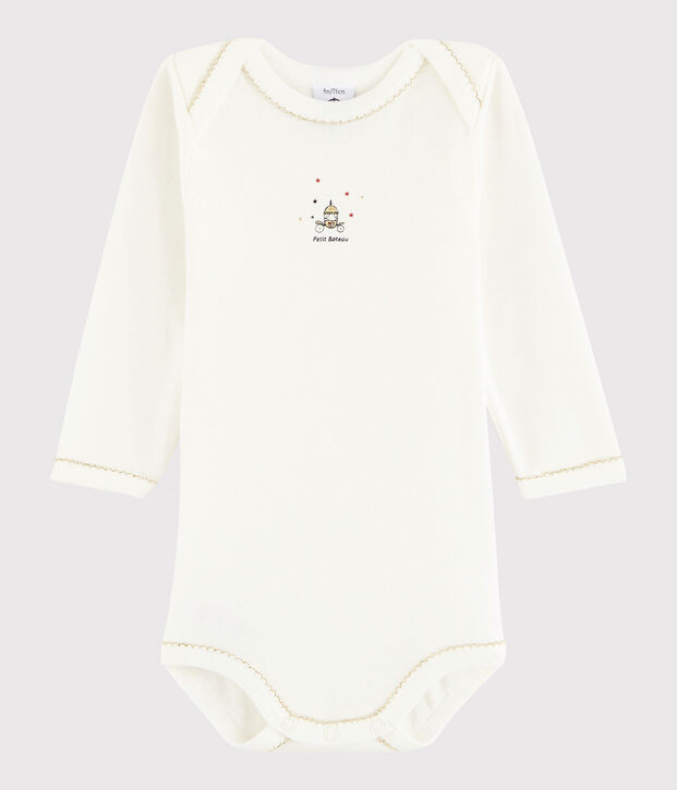 Lang&auml;rmeliger Baby-Body M&auml;dchen weiss Lait